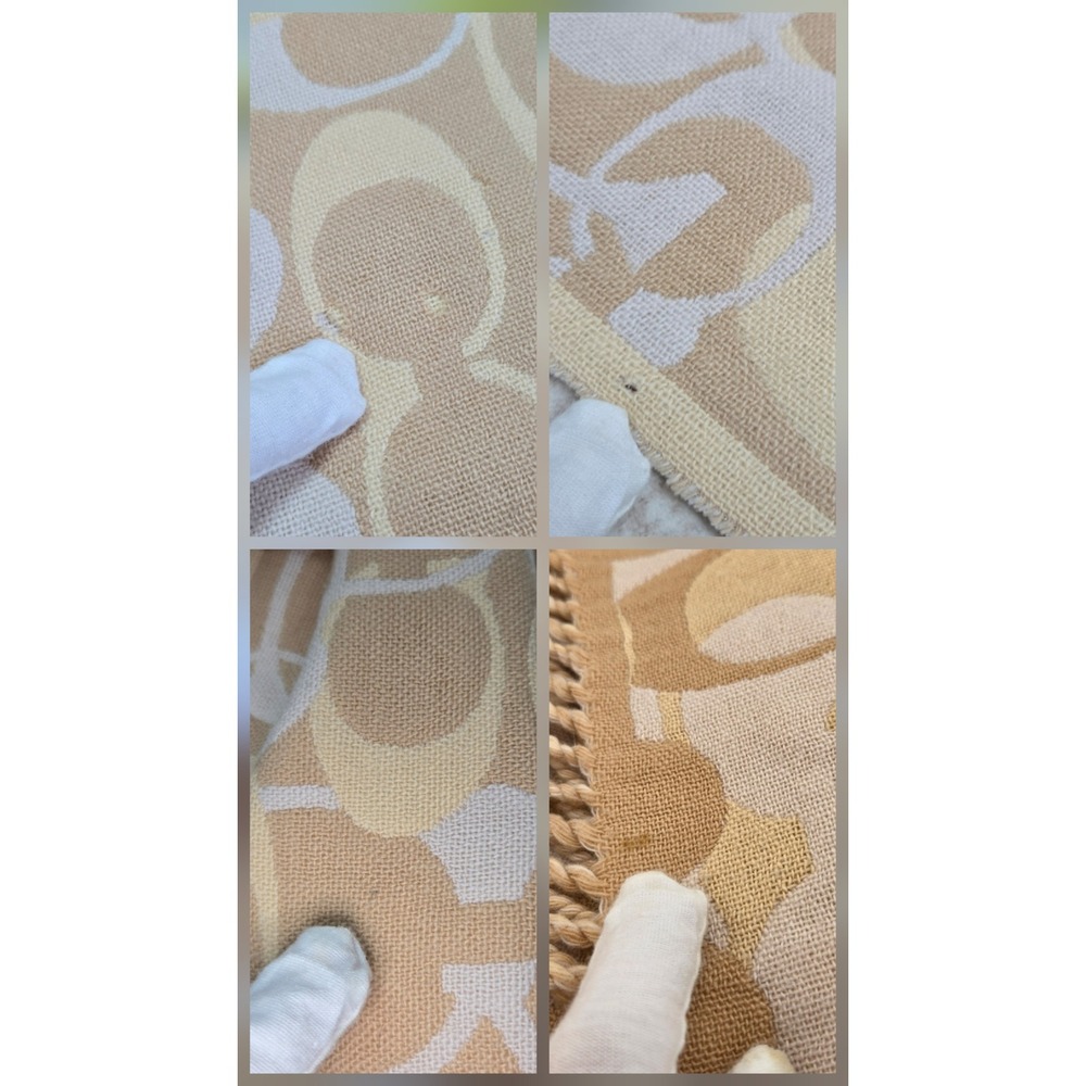 Coach Signature Monogram Jacquard Scarf Beige Cream Fringe Tassel Wrap - Picture 5 of 9